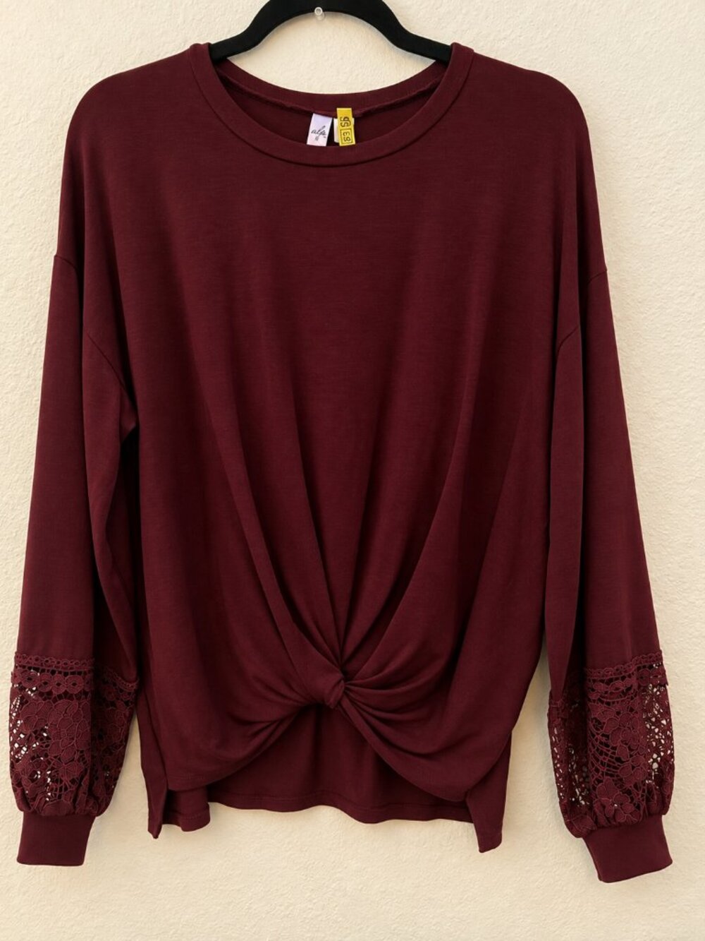 Franchesca's Burgundy Twist Knot & Lace Sweater,
